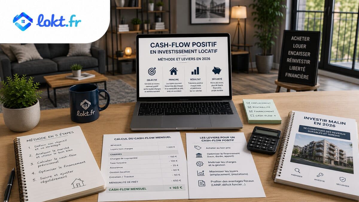 Cashflow positif immobilier 2026 : calcul brut / net / net-net et 5 leviers concrets